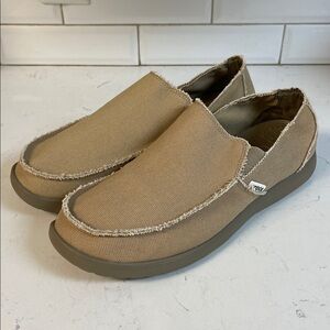 Crocs Santa Cruz Beige Slip-On Shoes with Frayed Edges Size 13